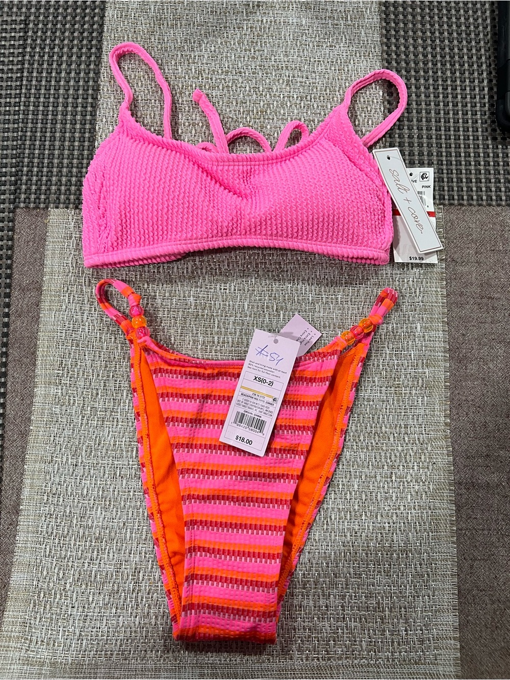 wild fable Pink & Orange Striped Bikini Bottom
